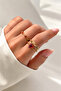 Double Row Heart Figured Colorful Flower Detailed Adjustable Gold Women's Ring - 3