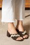 Anka Women's Straw Textured Pearl Thick Heel Bitter Brown Slippers Sandals - 3
