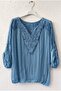 Italian Blue Lace Collar 3/4 Sleeve Lined Elastic Waist Sequined Silk Woven Blouse 65 70 - 2