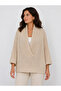 Women's Beige Knitwear Double-Breasted Collar Relaxed Fit Sweater