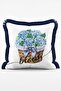 Blue Hydrangea Flower Patterned 4-Piece Fringed Cushion Cover Set with Text Detail - 6
