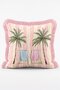 Summer Themed Striped Palm Tree, Sun and Sea Turtle Figured 4-Piece Fringed Throw Pillow Cover Set - 5
