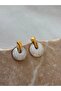 Vintage Model Curved Stone Steel Earrings - 3