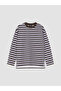 Lcw Modest Blue Striped Oversize Women's Sweatshirt Tunic - 5