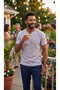Beige Flared Woven Linen Summer Casual Notched Collar Relaxed Fit T-Shirt - 4