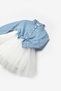 White Tulle Skirted Button Detailed Long Sleeve Girls Denim Dress - Catherine - 6