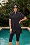 Parachute Patterned Short Sleeve Semi-Closed Swimsuit 503 Black - 4