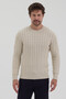 Pales Men's Beige Braided 100% Cotton Crew Neck Sweater