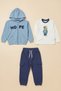 Boys' Hooded Zippered Cardigan with Embroidery and Cargo Pockets 3-Piece Tracksuit Set - 3