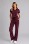 Women's Burgundy Striped Polo Collar Modal Pique Tracksuit Set Elastic Waist Pocketed T-Shirt + Sweatpants