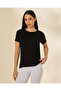 Women Black Viscose Crew Neck T-Shirt