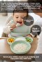 Monkey Figured Feeding Set - 4-Compartment Baby Food Bowl with Spoon and Fork, Green - 4