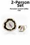 2-Person Gold Gilded Black Marbled Patterned Floral Porcelain Coffee Cup Set - 2