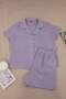 Lilac Checkered Piping Detailed Shirt Collar Woven Large Size Pajama Set Tbbss26Ai00053 - 2
