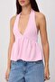 Pembe Fitted/Vücuda Oturan Boyundan Bağlamalı Büzgülü Soft Touch Örme Bluz TWOSS26BZ00787 - 3