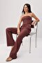 Brown Linen Look Strapless Blouse Elasticated Trousers Woven Bottom - Top Set Twoss26Au00099 - 2