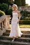 White Shiny Floral Textured Strapless Tulle Lined Maxi Evening Dress Wedding Dress Tprss26Ae00137 - 3