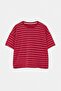 Bordo Çizgili Boxy/Relaxed Kalıp Kısa Kollu Pamuk Karışımlı Örme T-Shirt TBBSS26BF00088 - 4