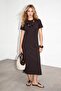 Brown Modal Crew Neck Long Comfortable Fit Dress with Side Slits Tdrss26El00087