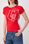 Red Printed Fitted/Body-Fitting Stripe Detailed Cotton Stretch Knitted T-Shirt Twoss26Ts00364 - 3