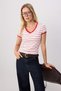 Multi-Colored Striped Regular V-Neck Low Sleeve Short Tok Cotton Knitted T-Shirt Twoss26Ts00333