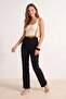Siyah Wide Leg/Geniş Paça Pileli Dokuma Kumaş Pantolon TWOSS21PL0155 - 2