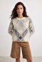 Yellow Soft Textured Wide Fit Crop Diamond Pattern Knitwear Sweater Twoaw24Kz01126 - 2