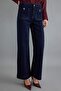 Koyu Mavi Orta Esnek Cep Detaylı Yüksek Bel Wide Leg Jeans TWOAW27JE00045 - 4