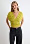 Yağ Yeşil Fitted/Vücuda Oturan Büzgü/Drape Detaylı Örme Bluz TWOSS25BZ00605