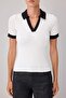 Ekru Renk Bloklu Fitted/Vücuda Oturan Polo Yaka Fitilli Esnek Örme T-Shirt TWOSS26TS00377 - 3