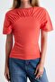 Red Fitted/Bodycon Boat Neck Short Sleeve 100% Cotton Knitted T-Shirt Twoss26Ts00264 - 3