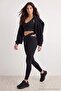 Siyah Soft Fırçalı Kumaş Cut Out Detaylı Örme Spor Tayt THMAW27TY00001 - 2