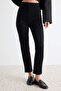 Siyah Toparlayıcı Yüksek Bel Nervürlü Beli Lastikli Slim Fit Kalın Örme Pantolon TWOAW24PL00114 - 3