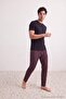 Black Regular Fit Striped Knitted Pajama Set Tmnaw27Pt00011 - 3