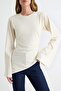 Taş %100 Pamuk Bele Oturan Asimetrik Bisiklet Yaka Örme T-Shirt TWOAW27TS00011 - 3