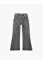 Regular Waist Washed Flared Jean Trousers with Chain Belt Detail - Flare Jeans - 3