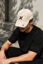 Beige Unisex Baseball Cap White X Embroidered Adjustable Casual Sports Hat