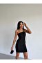 A Quality Ottoman Fabric Mini Dress with Shoulder Buckle - 2