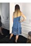Women's Blue Ruffled Hem Sleeveless Lace Dress - 4