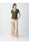 Khaki V-Neck Short Sleeve Modal Knitted T-Shirt - 2