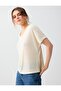 Off-White U-Neck Short Sleeve Straight Cut Knitted Blouse - 3