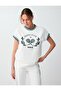 Off-White Relaxed Fit Off-Shoulder Modal T-Shirt with Embroidery Detail - 4
