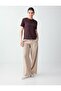 Brown Short Sleeve Crew Neck Modal Knitted T-Shirt - 2