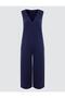 Navy Blue Straight Cut V-Neck Knitted Jumpsuit - 5