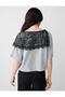 Gray Melange Cowl Neck Batwing Sleeve Lace Detail Knit Blouse - 6