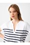 White Stripe Patterned V-Neck Sleeveless Knitted Sweatshirt - 5