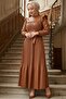 Pleated Ruffle Detailed Leather Dress 1191 - Brown
