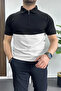 Men's Color Block Polo Neck Half Zip T-Shirt White Edw234 - 2