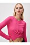 Pink Long Sleeve Crew Neck Crop Blouse