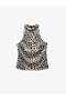 Satin Sleeveless Halter Neck Leopard Blouse - 3